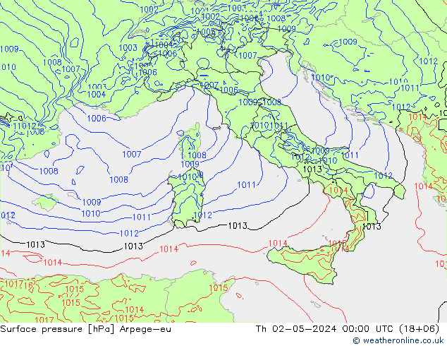 Surface pressure Arpege-eu Th 02.05.2024 00 UTC