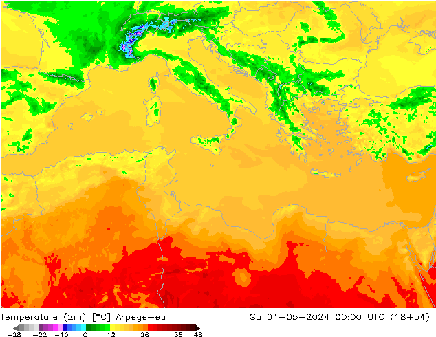 mapa temperatury (2m) Arpege-eu so. 04.05.2024 00 UTC