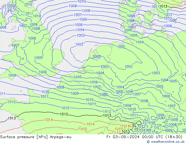 приземное давление Arpege-eu пт 03.05.2024 00 UTC