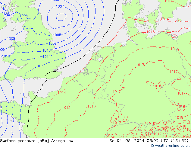 Atmosférický tlak Arpege-eu So 04.05.2024 06 UTC