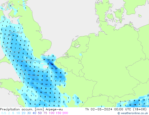 Totale neerslag Arpege-eu do 02.05.2024 00 UTC