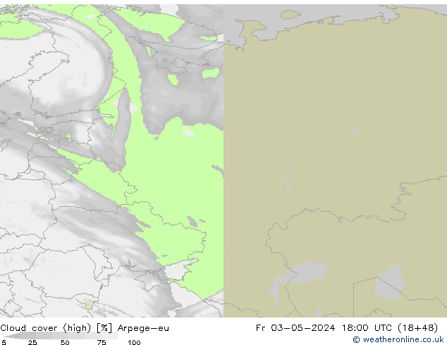 Cloud cover (high) Arpege-eu Fr 03.05.2024 18 UTC