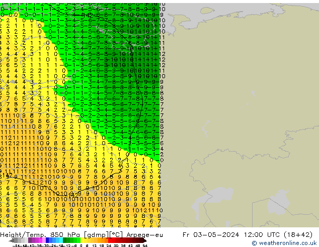 Height/Temp. 850 hPa Arpege-eu Fr 03.05.2024 12 UTC