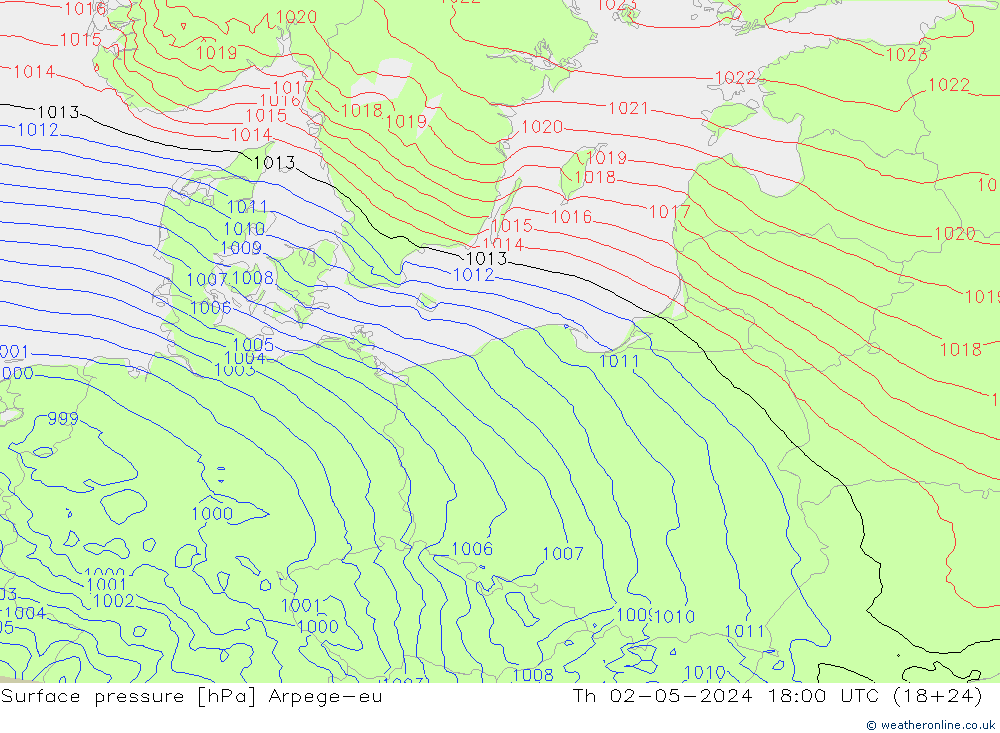 приземное давление Arpege-eu чт 02.05.2024 18 UTC