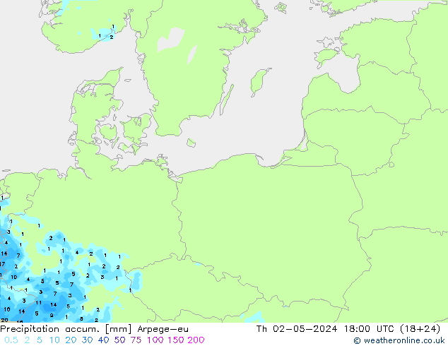 Precipitation accum. Arpege-eu чт 02.05.2024 18 UTC