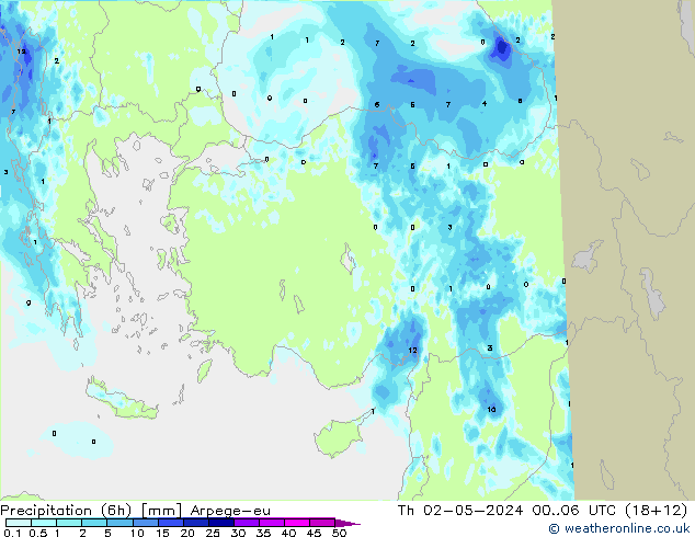 Yağış (6h) Arpege-eu Per 02.05.2024 06 UTC
