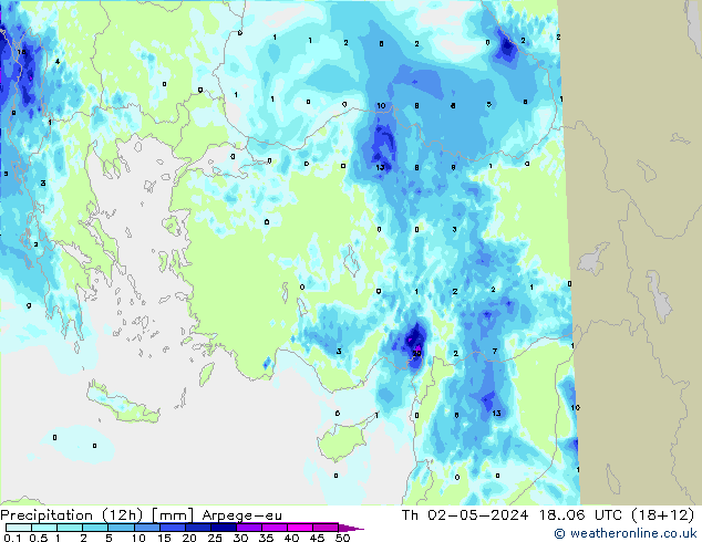 осадки (12h) Arpege-eu чт 02.05.2024 06 UTC