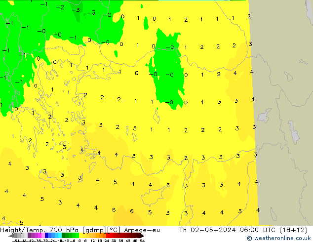 Yükseklik/Sıc. 700 hPa Arpege-eu Per 02.05.2024 06 UTC