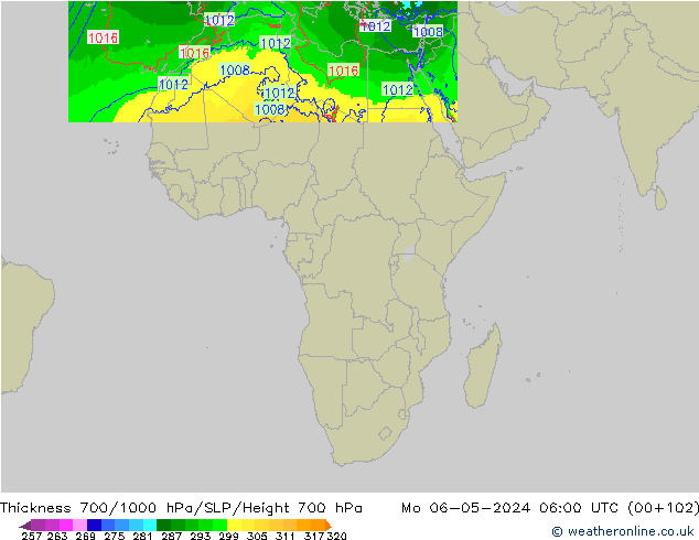 700-1000 hPa Kalınlığı Arpege-eu Pzt 06.05.2024 06 UTC