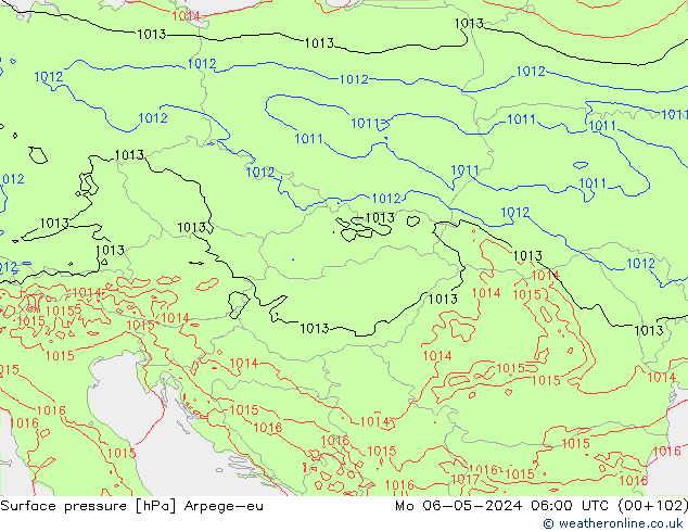 Surface pressure Arpege-eu Mo 06.05.2024 06 UTC