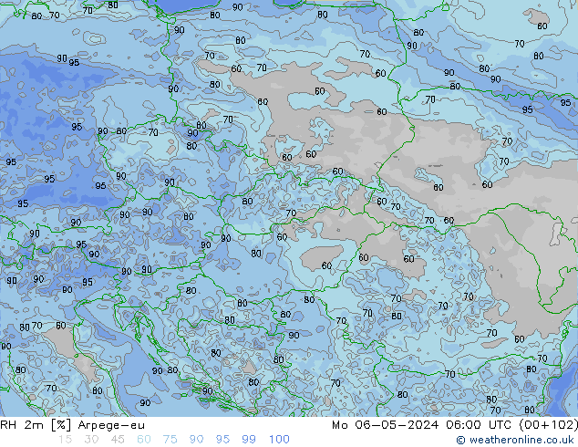 RH 2m Arpege-eu Mo 06.05.2024 06 UTC
