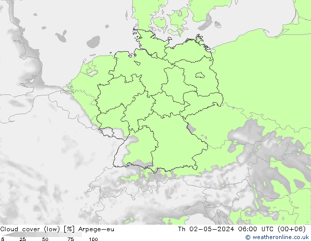 zachmurzenie (niskie) Arpege-eu czw. 02.05.2024 06 UTC