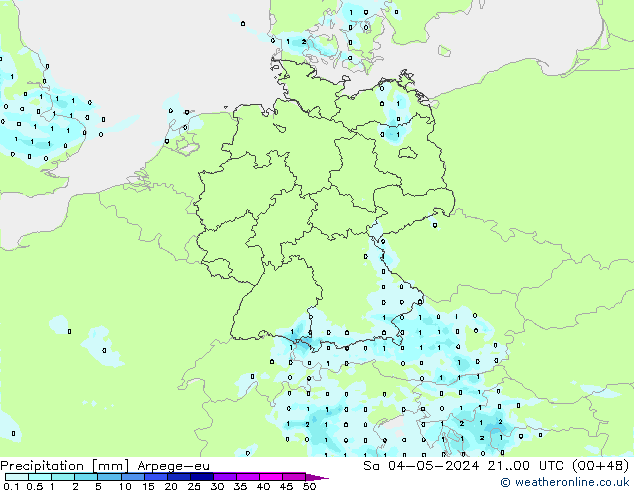 Precipitación Arpege-eu sáb 04.05.2024 00 UTC