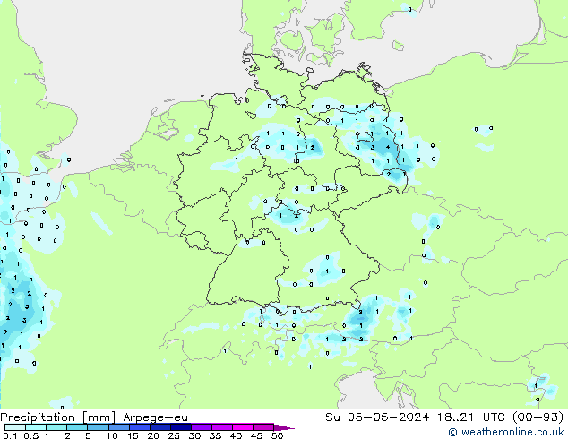 precipitação Arpege-eu Dom 05.05.2024 21 UTC