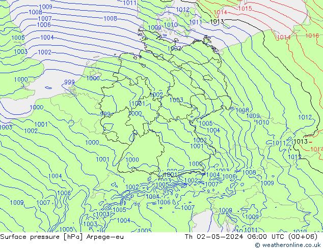 Bodendruck Arpege-eu Do 02.05.2024 06 UTC