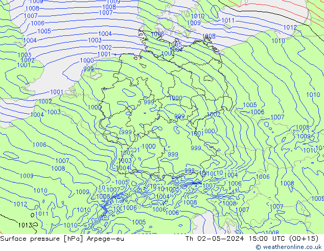 Surface pressure Arpege-eu Th 02.05.2024 15 UTC