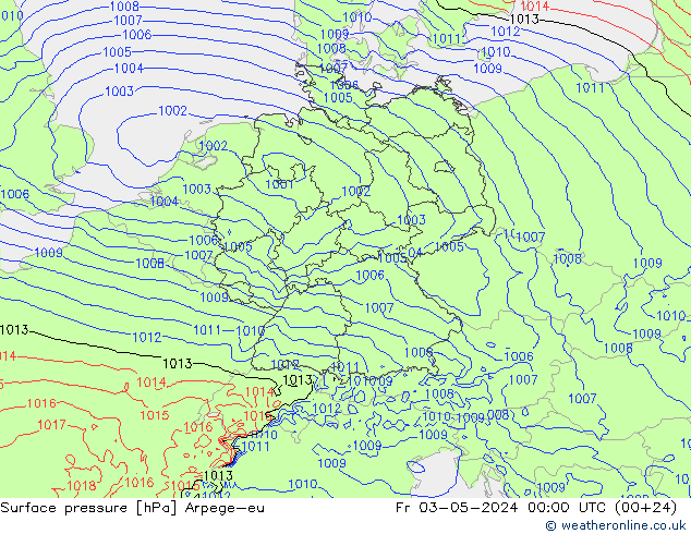 地面气压 Arpege-eu 星期五 03.05.2024 00 UTC