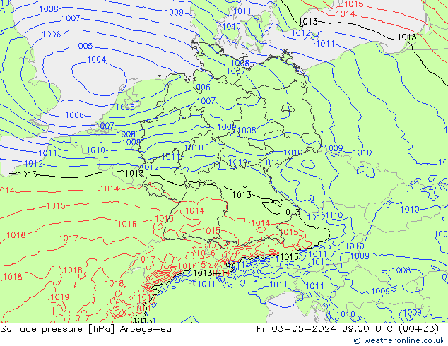 приземное давление Arpege-eu пт 03.05.2024 09 UTC