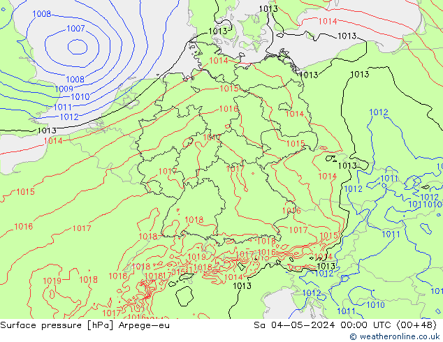 Pressione al suolo Arpege-eu sab 04.05.2024 00 UTC