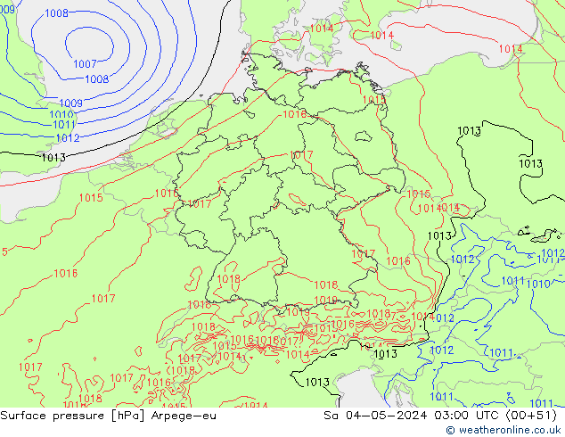 Pressione al suolo Arpege-eu sab 04.05.2024 03 UTC