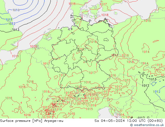 Atmosférický tlak Arpege-eu So 04.05.2024 12 UTC