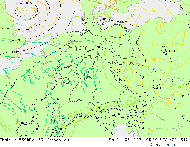 Theta-e 850hPa Arpege-eu Sa 04.05.2024 06 UTC