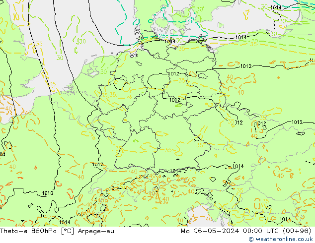 Theta-e 850hPa Arpege-eu Pzt 06.05.2024 00 UTC