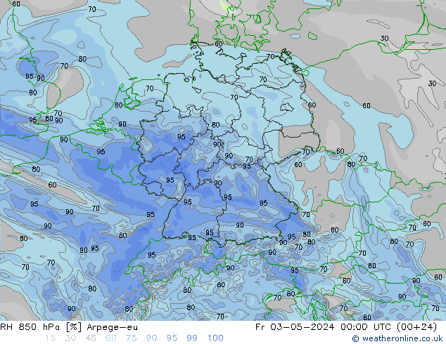 RH 850 hPa Arpege-eu ven 03.05.2024 00 UTC