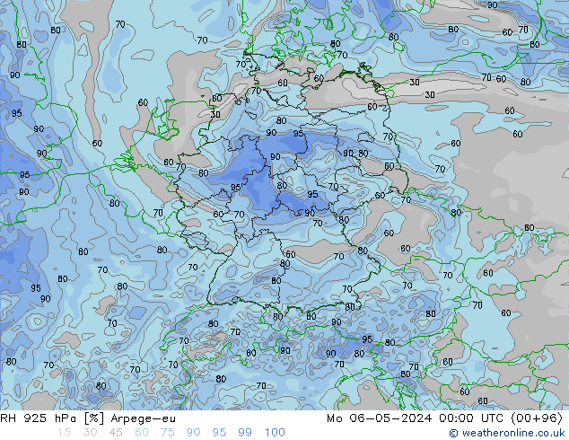 RH 925 гПа Arpege-eu пн 06.05.2024 00 UTC