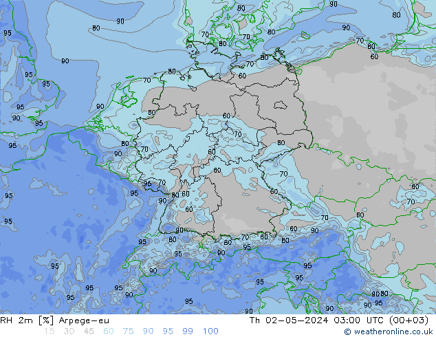 RH 2m Arpege-eu 星期四 02.05.2024 03 UTC