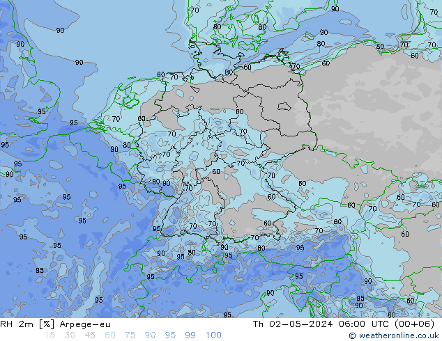 RH 2m Arpege-eu 星期四 02.05.2024 06 UTC