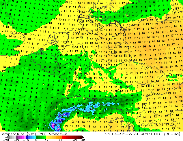 Temperature (2m) Arpege-eu Sa 04.05.2024 00 UTC