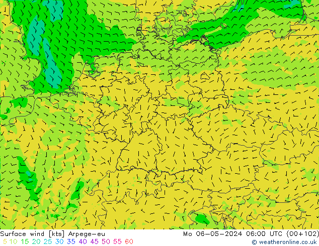 Surface wind Arpege-eu Po 06.05.2024 06 UTC