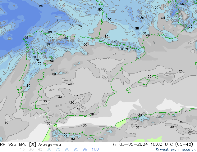 Humedad rel. 925hPa Arpege-eu vie 03.05.2024 18 UTC