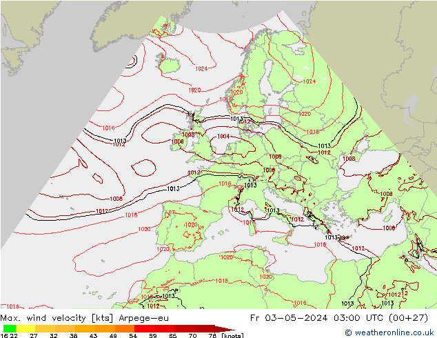 Max. wind velocity Arpege-eu Fr 03.05.2024 03 UTC