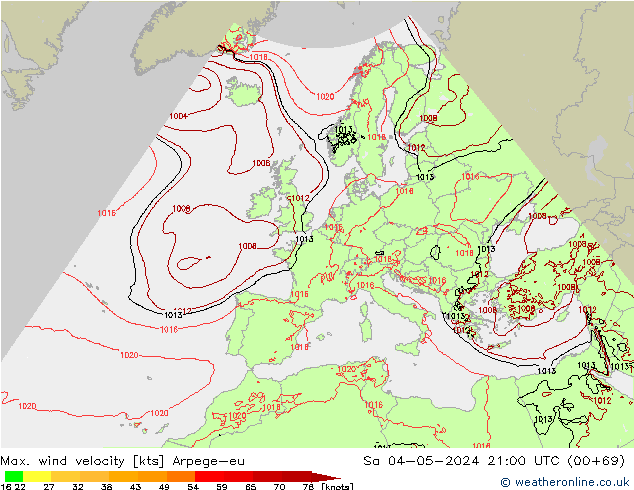 Max. wind velocity Arpege-eu  04.05.2024 21 UTC