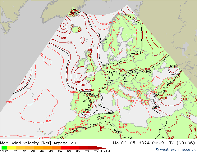Max. wind velocity Arpege-eu пн 06.05.2024 00 UTC