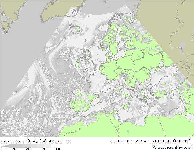 Bewolking (Laag) Arpege-eu do 02.05.2024 03 UTC