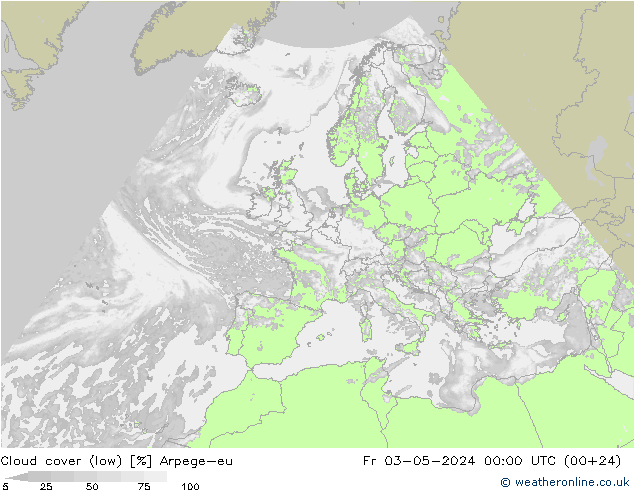 nízká oblaka Arpege-eu Pá 03.05.2024 00 UTC