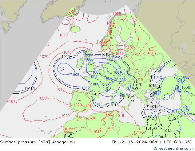 Bodendruck Arpege-eu Do 02.05.2024 06 UTC