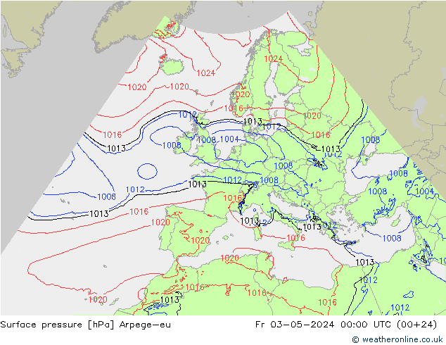 Presión superficial Arpege-eu vie 03.05.2024 00 UTC