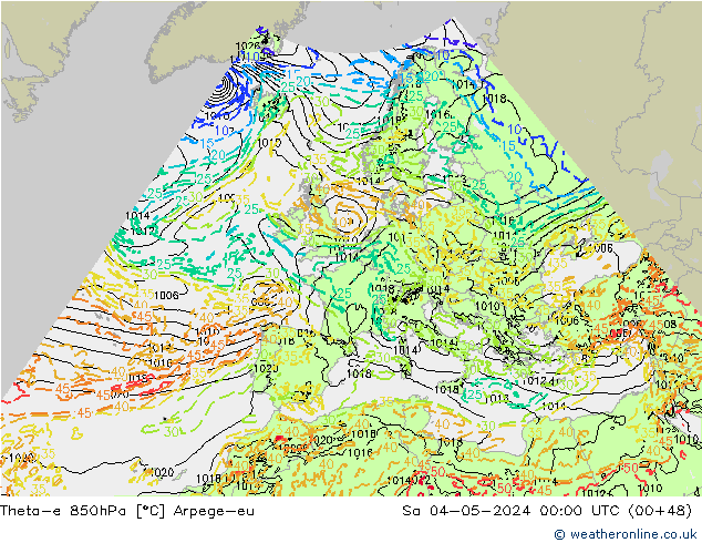 Theta-e 850hPa Arpege-eu Cts 04.05.2024 00 UTC