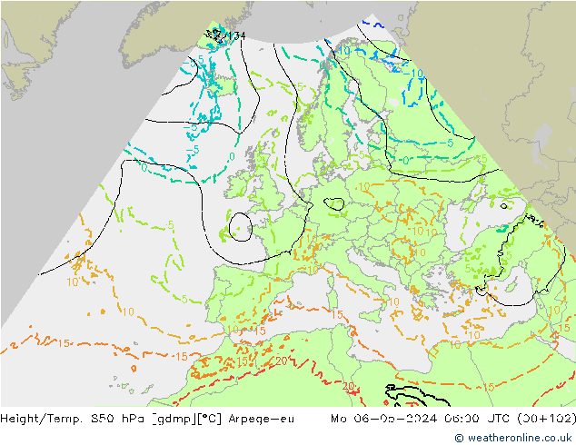 Yükseklik/Sıc. 850 hPa Arpege-eu Pzt 06.05.2024 06 UTC