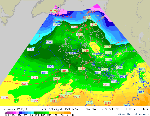 Schichtdicke 850-1000 hPa Arpege-eu Sa 04.05.2024 00 UTC