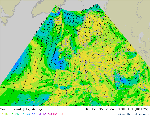 Viento 10 m Arpege-eu lun 06.05.2024 00 UTC