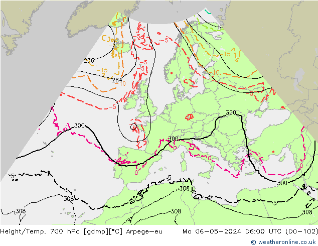 Height/Temp. 700 hPa Arpege-eu Mo 06.05.2024 06 UTC