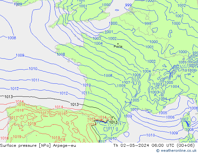pressão do solo Arpege-eu Qui 02.05.2024 06 UTC