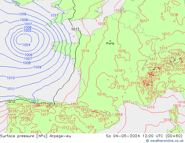 Presión superficial Arpege-eu sáb 04.05.2024 12 UTC
