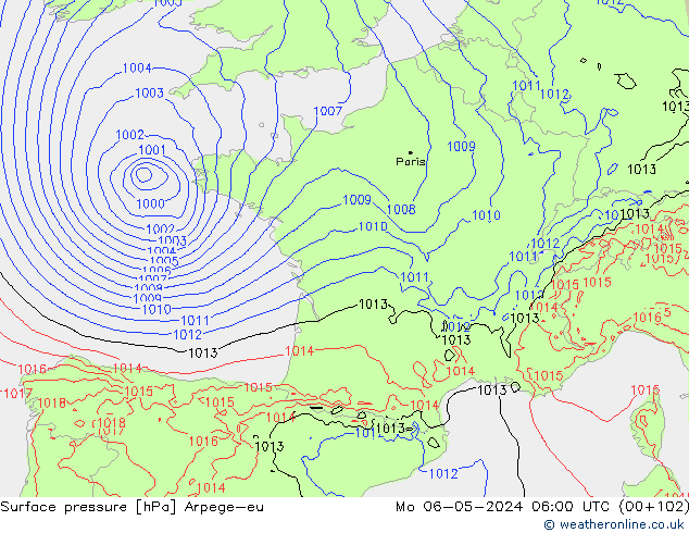 pression de l'air Arpege-eu lun 06.05.2024 06 UTC