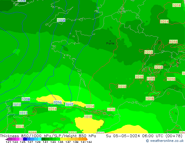 Thck 850-1000 hPa Arpege-eu dom 05.05.2024 06 UTC